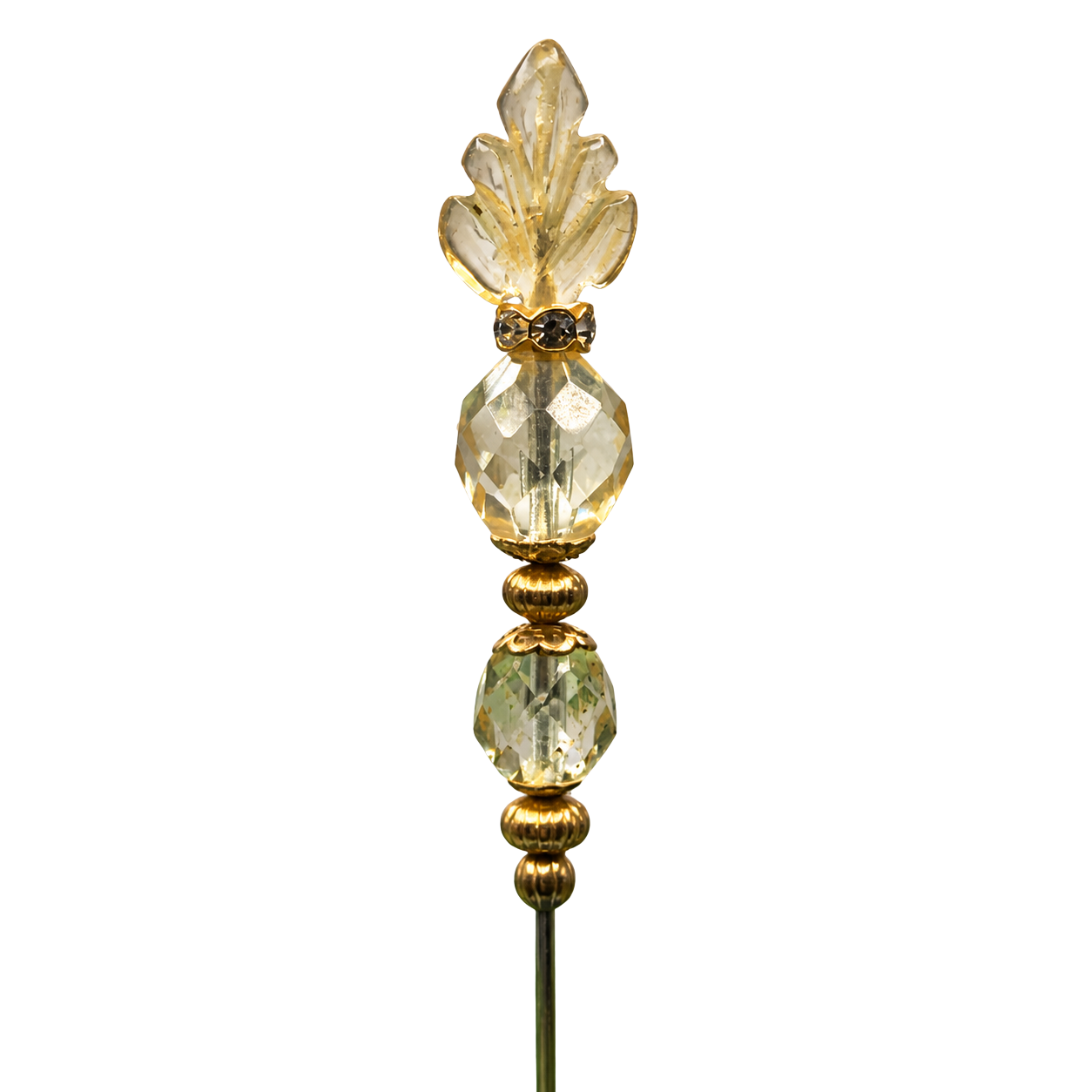 Light Yellow Glass Leaf Crystal Beaded - 6.25” Pin • Hatpin - Stick Pin