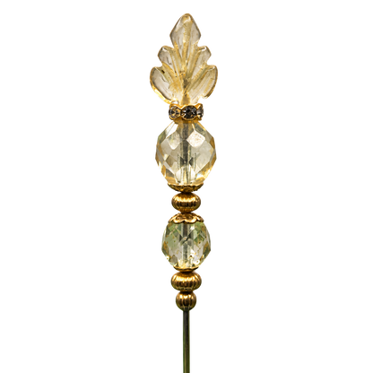Light Yellow Glass Leaf Crystal Beaded - 6.25” Pin • Hatpin - Stick Pin