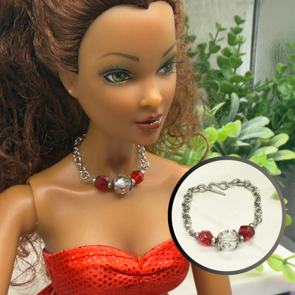 Red &  Clear Glass Crystal Doll Necklace • 16 Inch Doll Jewelry