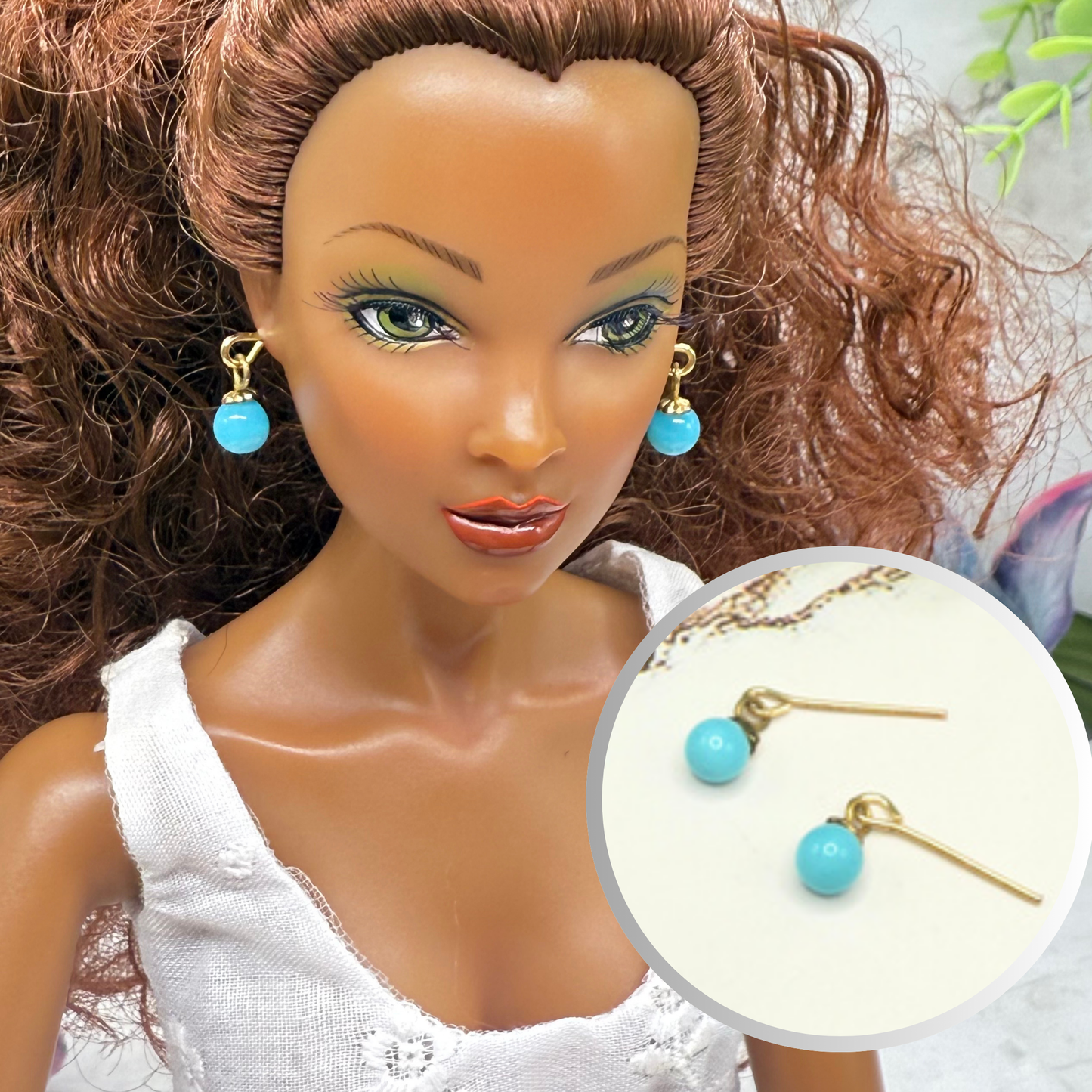 Turquoise Blue Glass Drop Dangle Doll Earrings • 16 Inch Fashion Doll Jewelry