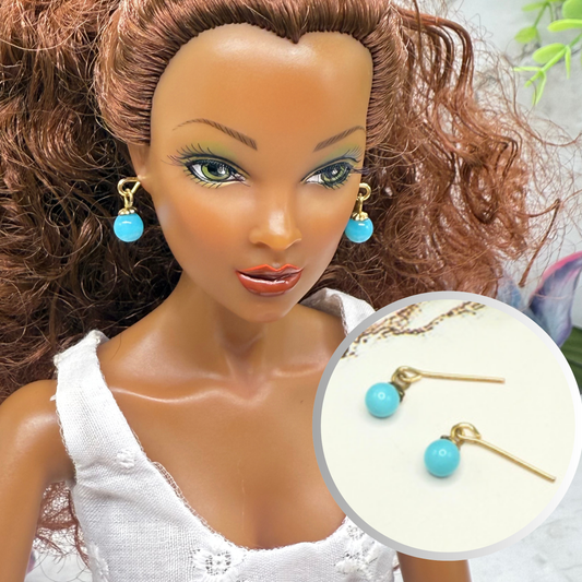 Turquoise Blue Glass Drop Dangle Doll Earrings • 16 Inch Fashion Doll Jewelry