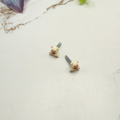 Teddy Bear Bow Tie Purple Heart Paws Post Doll Earrings • 2mm Post for 18 Inch Fashion Doll
