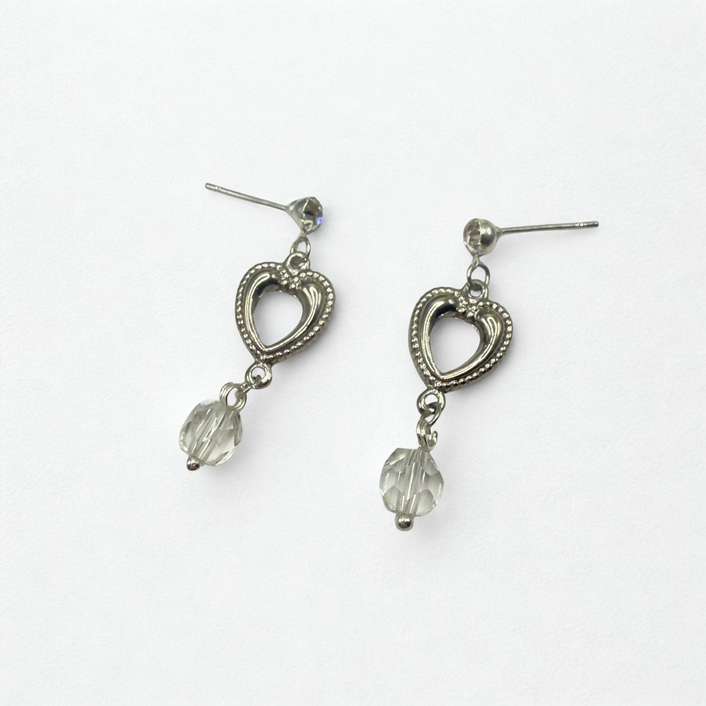 Silver Heart Clear Crystal Dangle Doll Earrings • 18 Inch Fashion Doll Jewelry