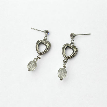 Silver Heart Clear Crystal Dangle Doll Earrings • 18 Inch Fashion Doll Jewelry