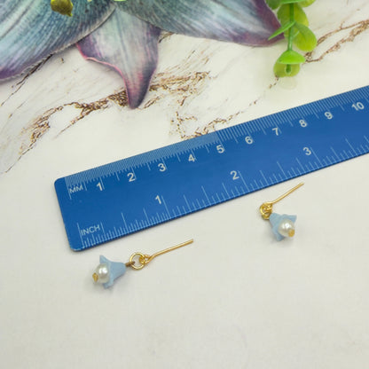 Light Blue Bell Flower Dangle Pearl Beaded Doll Necklace & Earrings • 14 Inch Fashion Doll Jewelry