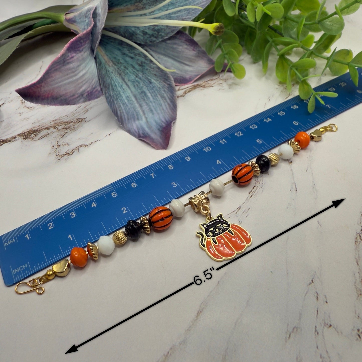 Cat in Pumpkin Charm Halloween Beaded Doll Necklace • 18 Inch Fashion Doll Jewelry