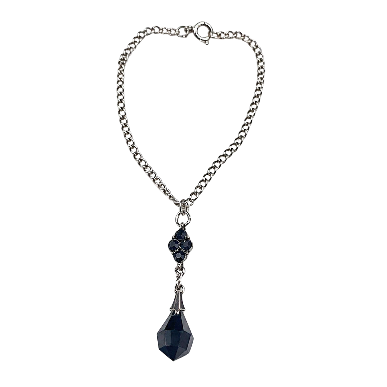 Black Teardrop Crystal & Rhinestone Dangle Necklace • 18” Fashion Doll Jewelry