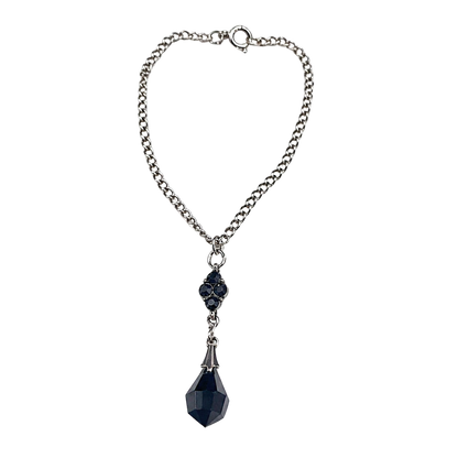 Black Teardrop Crystal & Rhinestone Dangle Necklace • 18” Fashion Doll Jewelry
