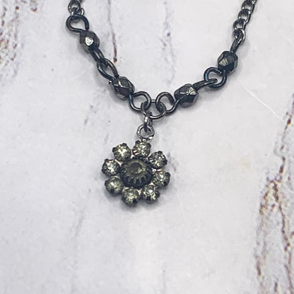 Black Smoky Rhinestone Crystal Doll Necklace Earrings Set • 16” Doll Jewelry