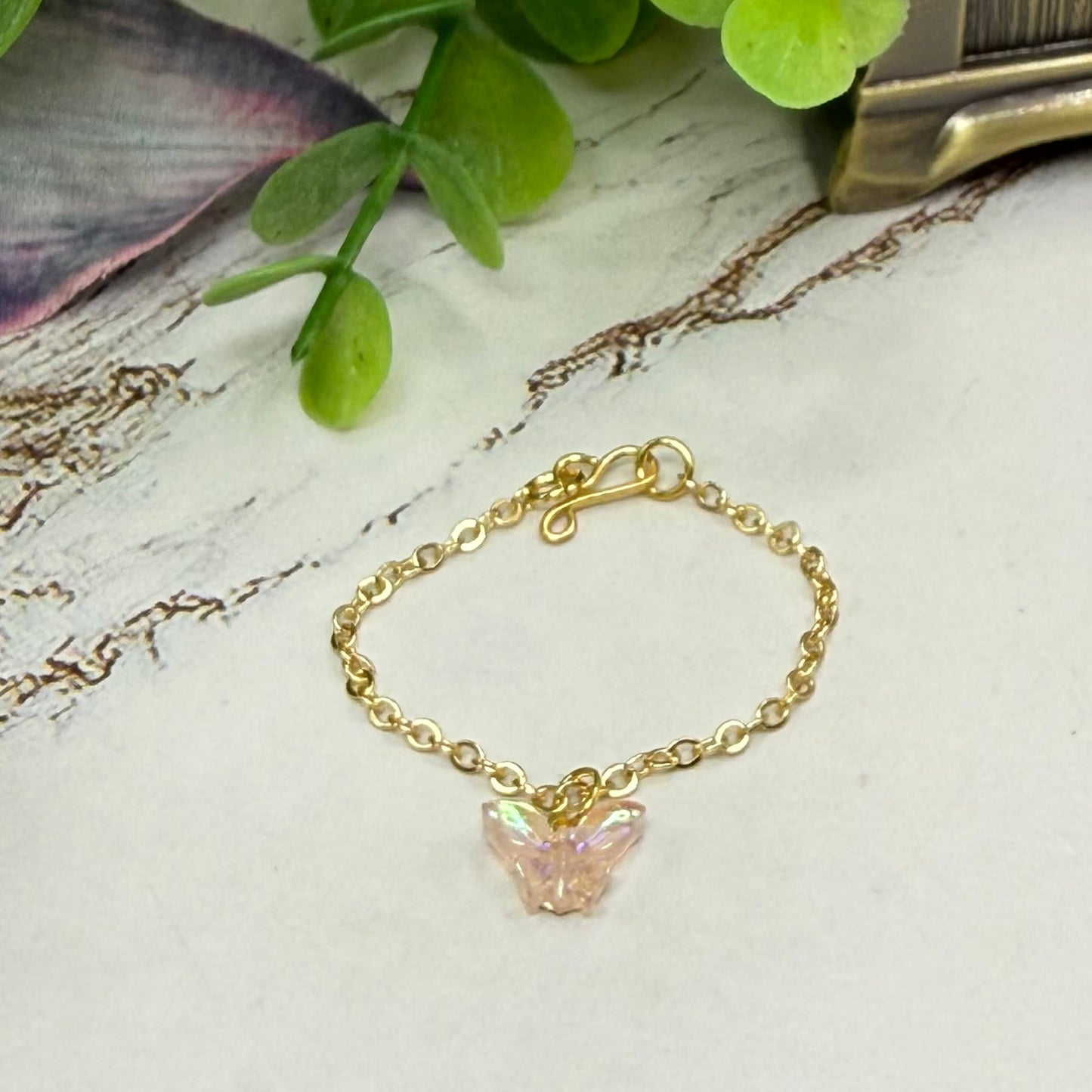 Light Pink Iridescent Acrylic Butterfly Charm Gold Doll Necklace for 16 Inch Fashion Dolls