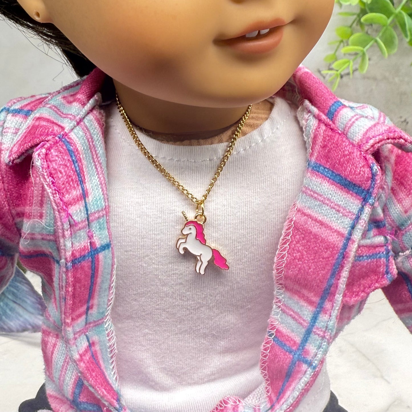 Unicorn Charm Gold Chain Doll Necklace • 18 Inch Fashion Doll Jewelry