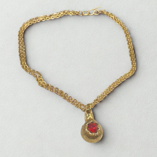 Gold Christmas Ornament Charm Red Rhinestone Doll Necklace • 18 Inch Fashion Doll Jewelry