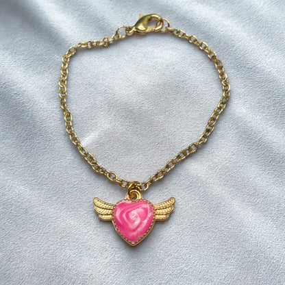 Pink Heart W/ Wings Pendant Gold Chain Doll Necklace • 18 Inch Fashion Doll Jewelry