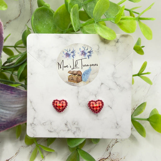 Burgundy Red Lattice Design Heart Post Doll Earrings • 2mm Post for 18 Inch Fashion Doll