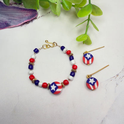 Red White Blue Americana Beaded Doll Necklace & Earrings Set for 14 Inch Fashion Doll