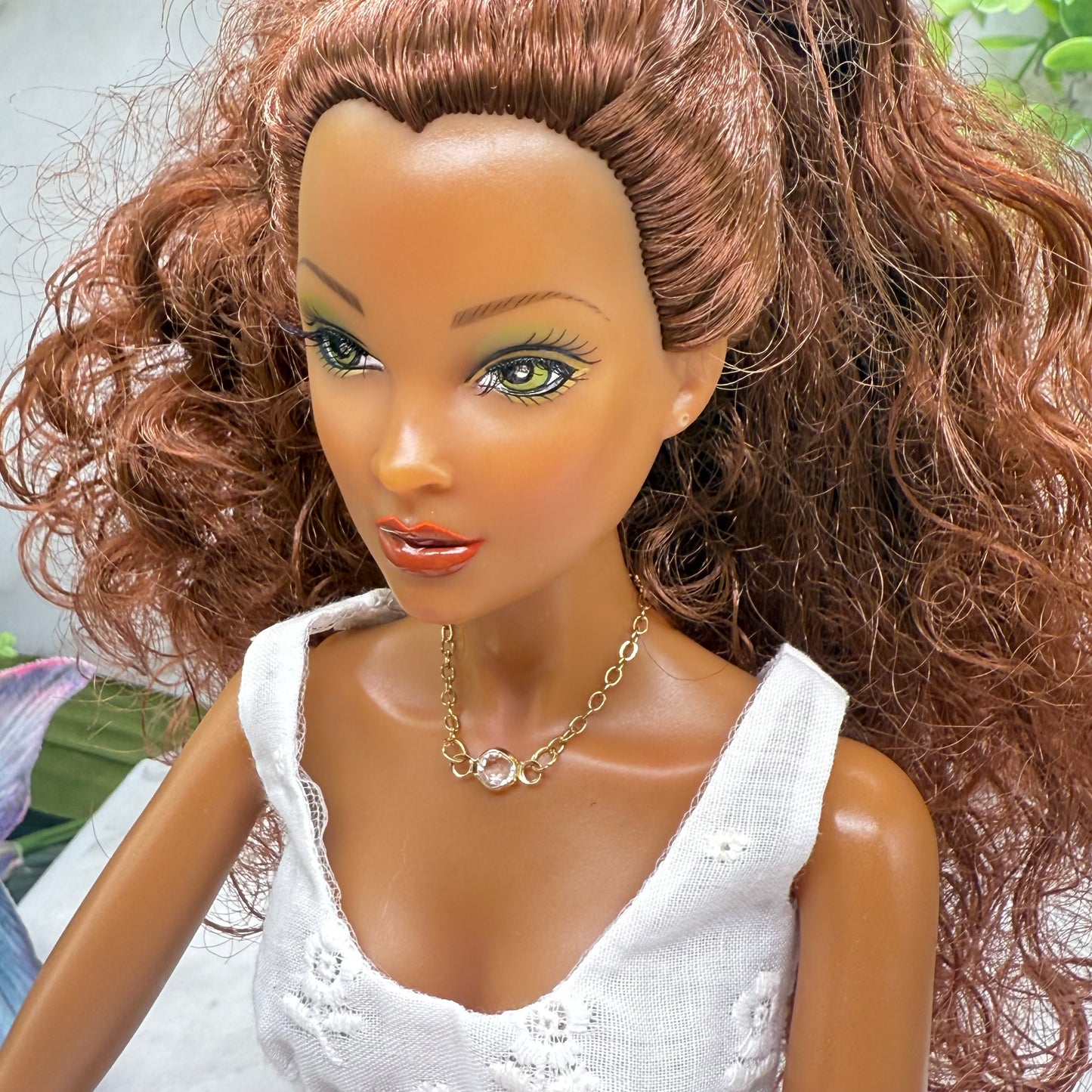 Round Clear Crystal Gold Chain Doll Necklace • 16 Inch Fashion Doll Jewelry