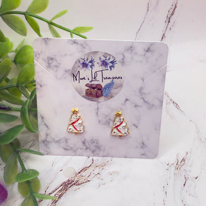 White Christmas Tree Gold Post Doll Earrings • 18 Inch Fashion Doll Jewelry