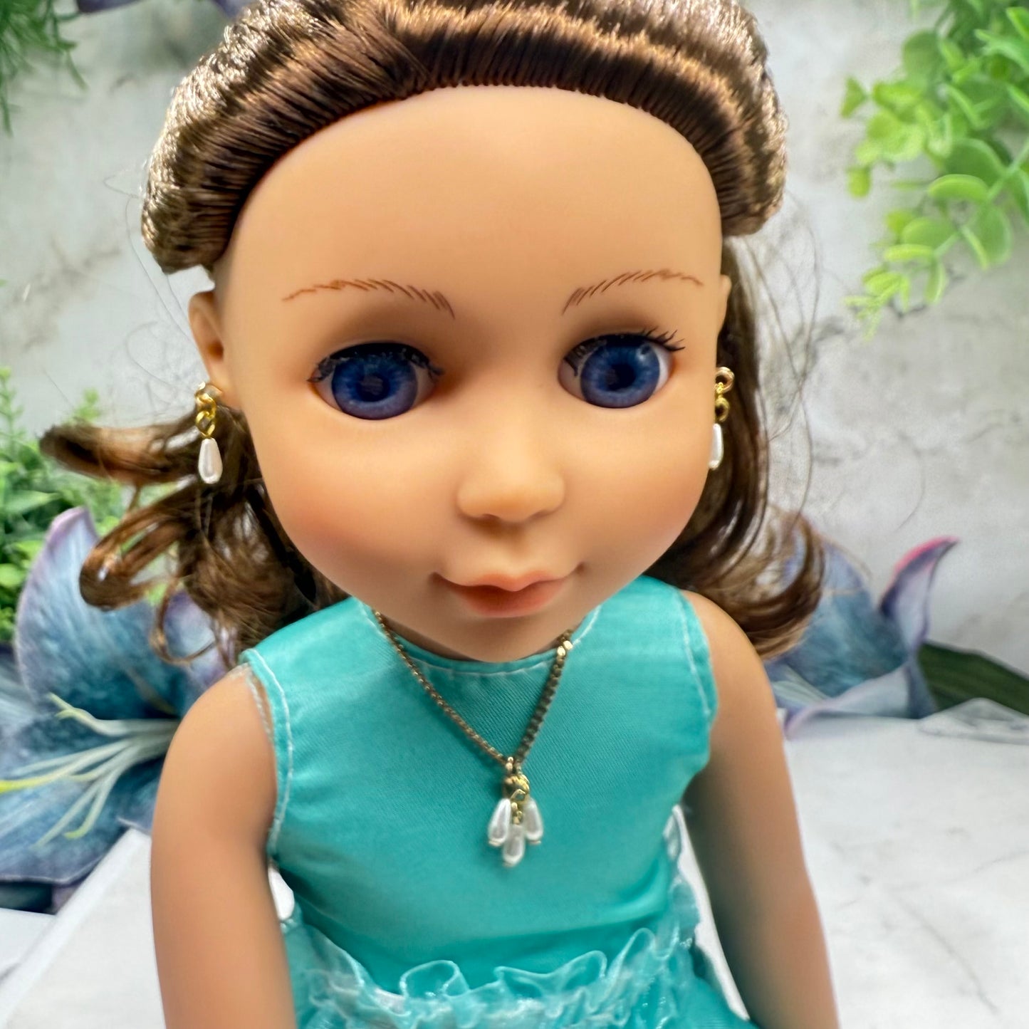 Teardrop Pearl Dangles Doll necklace & Earrings Set • 14 Inch Fashion Doll Jewelry