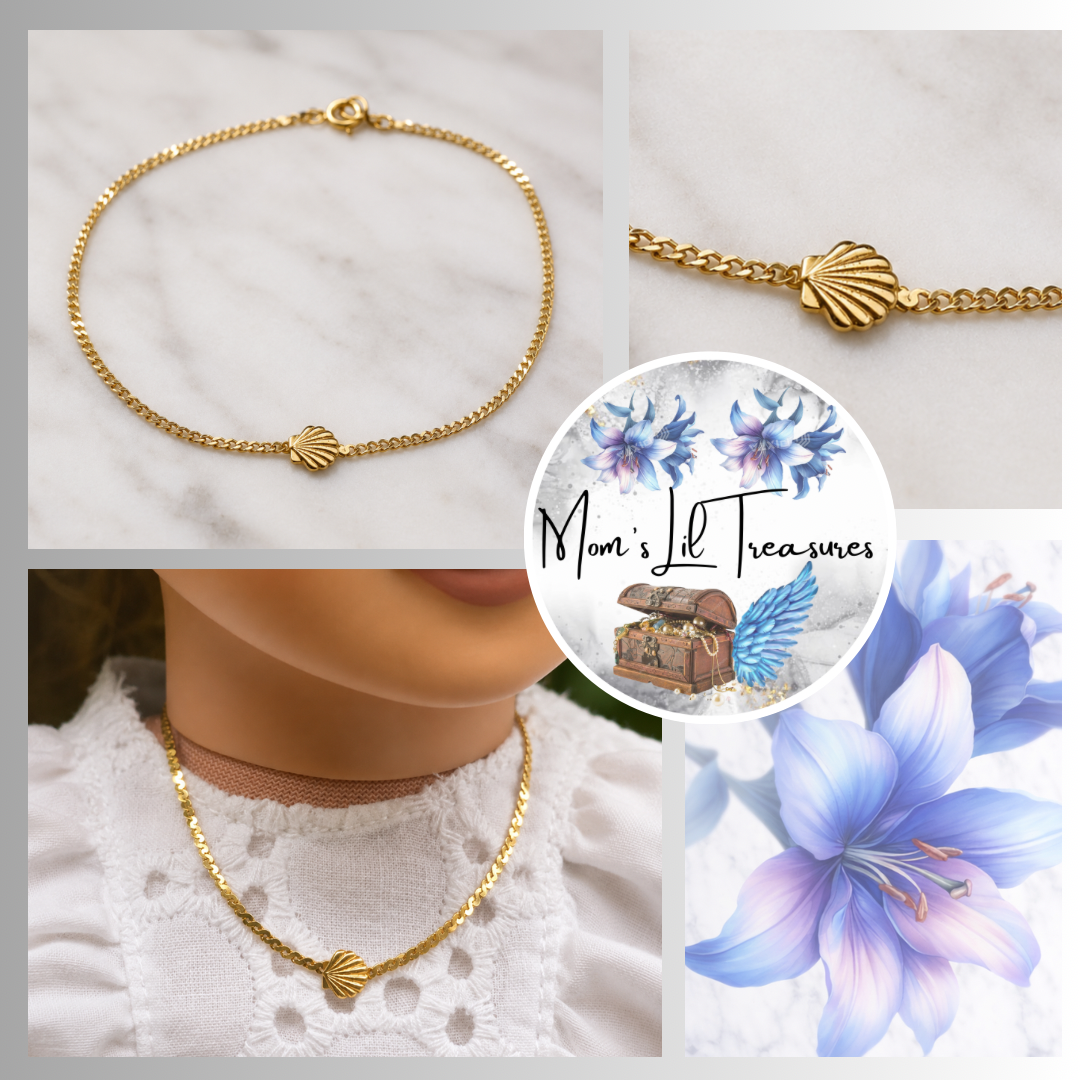Shell Charm Doll Necklace Gold Tone Chain • 18 inch Fashion Doll Jewelry