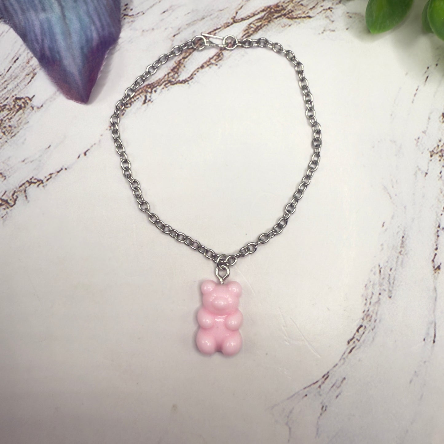 Light Pink Gummi Teddy Bear Charm Doll Necklace • 18 Inch Fashion Doll Jewelry