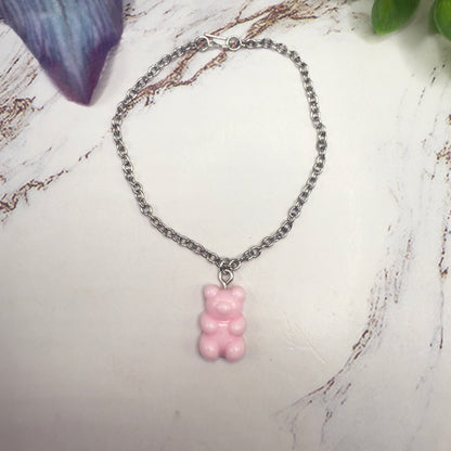 Light Pink Gummi Teddy Bear Charm Doll Necklace • 18 Inch Fashion Doll Jewelry