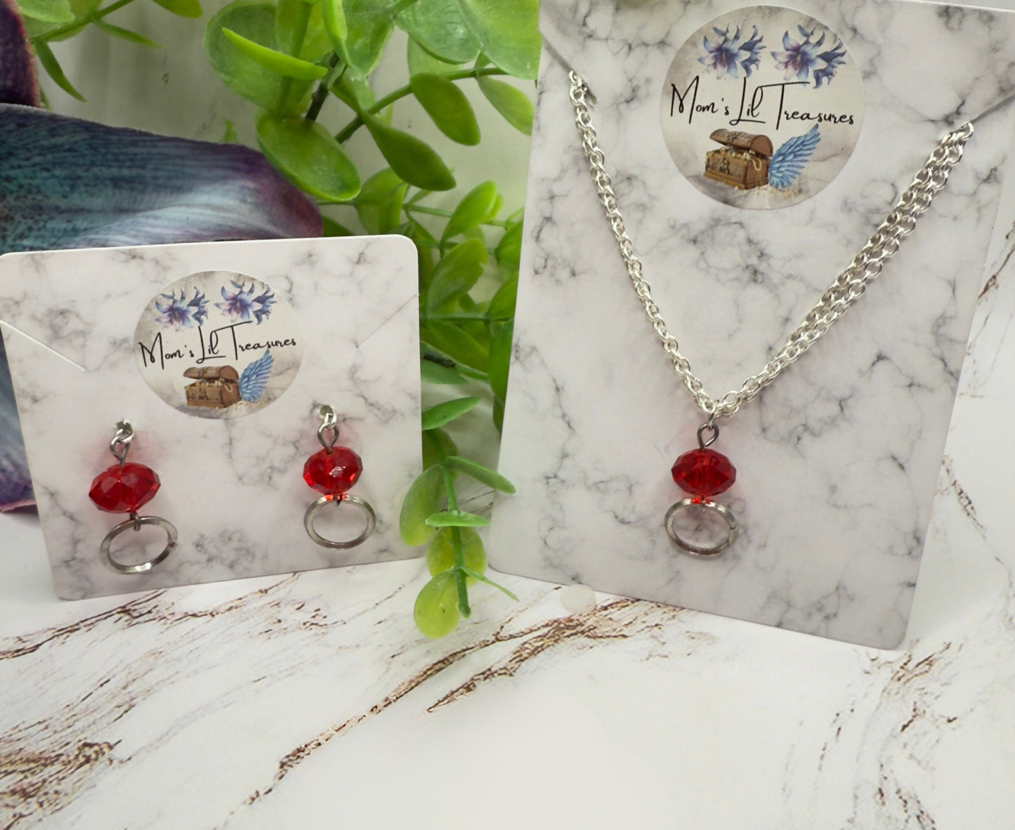 Red Acrylic Crystal Silver Circle Dangle Doll Necklace & Earrings • 18 Inch Fashion Doll Jewelry