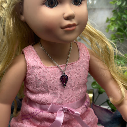 Teardrop Multi Color Abalone Charm Silver Chain Doll Necklace • 18” Doll Jewelry