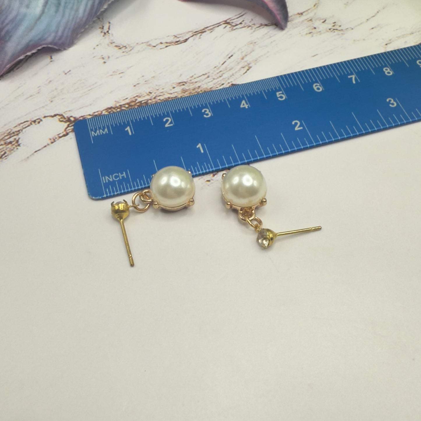 Round Pearl Dangle Clear Rhinestone Post Doll Earrings  • 18 Inch Fashion Doll Jewelry