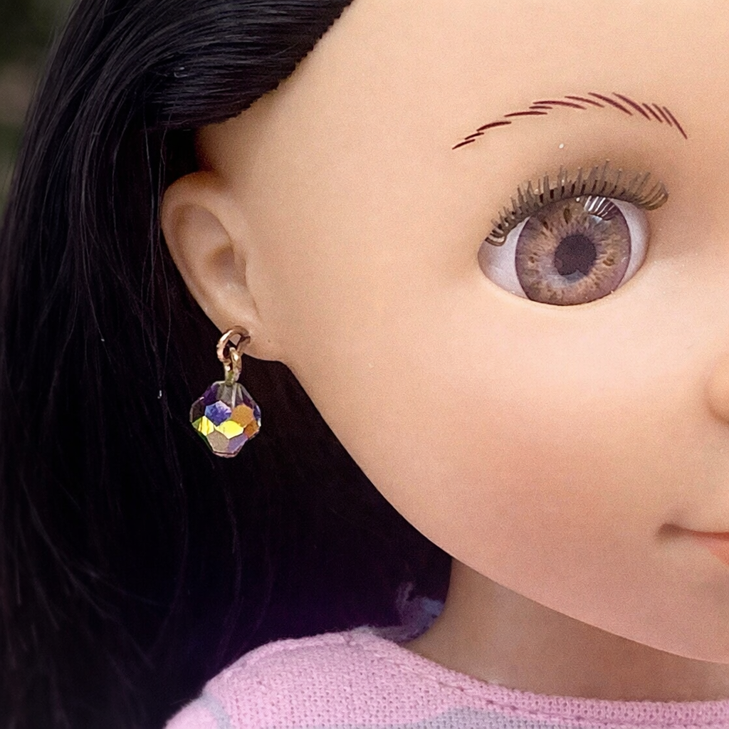 Gray AB Glass Crystal Drop Dangle Doll Earrings · 14 Inch Fashion Doll Jewelry