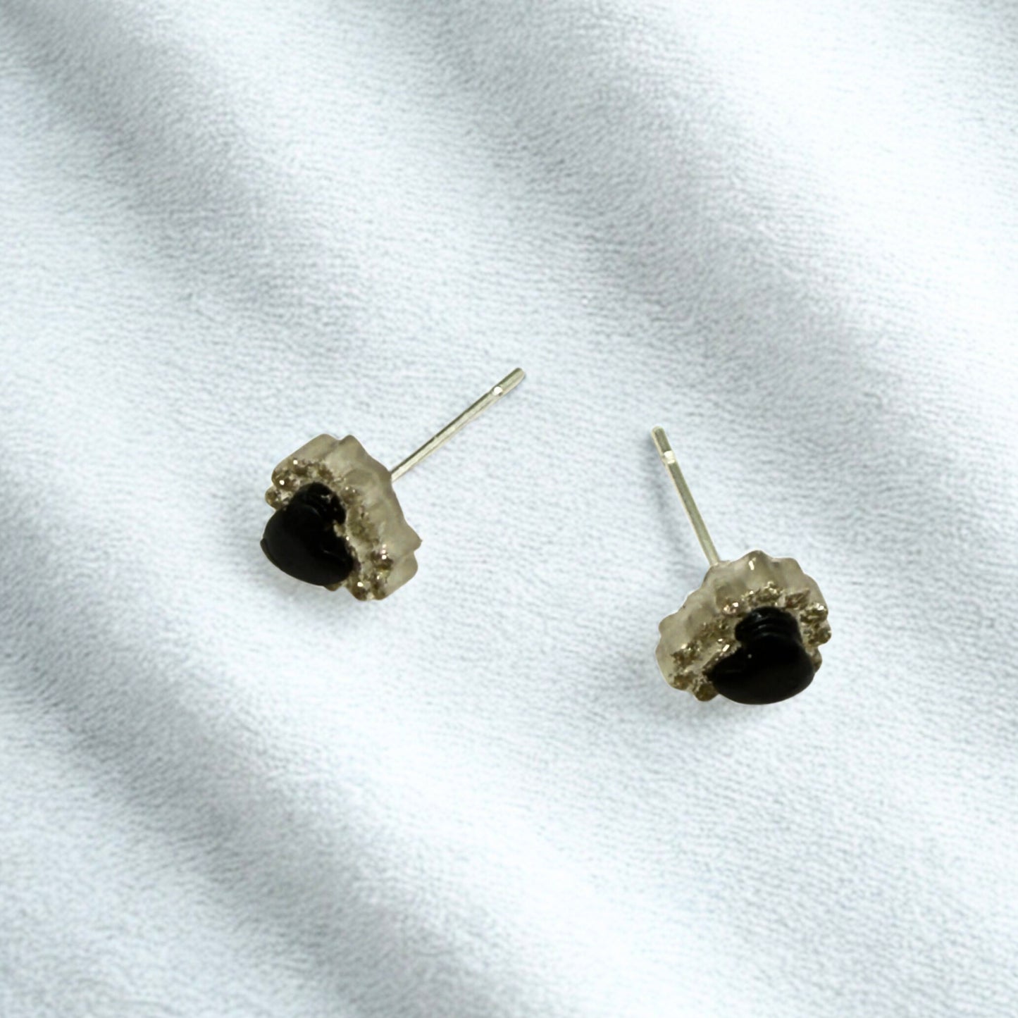 Black Center Glittery Ruffled Heart Post Doll Earrings • 18 Inch Fashion Doll Jewelry
