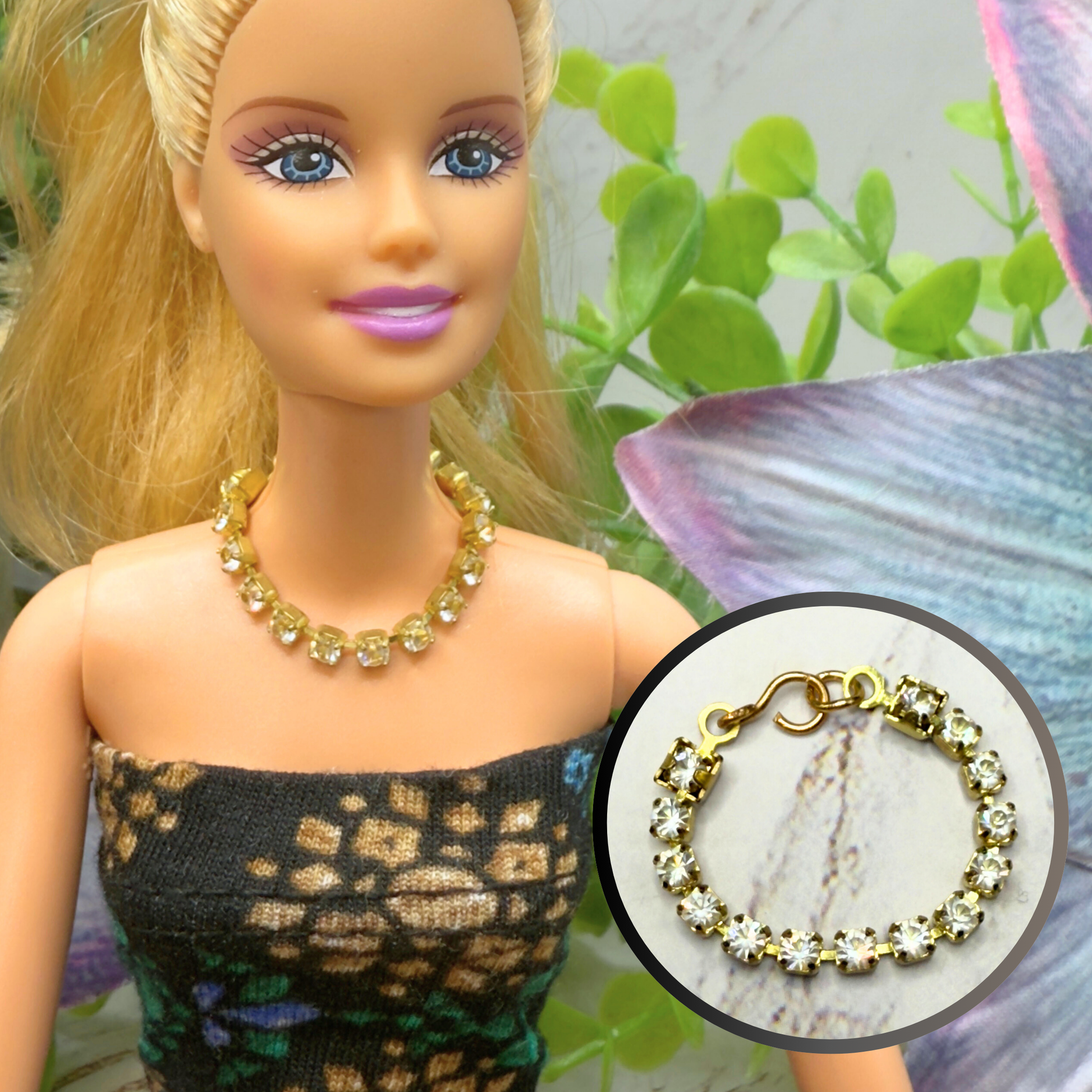 Clear Rhinestone Gold Tone Doll  Necklace • 10-12” 1:6 Fashion Doll Jewelry
