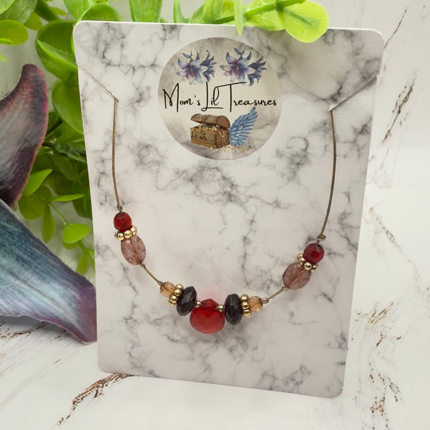 Red Black Multi Color Beaded Wire Strung Doll Necklace • 18 Inch Fashion Doll Jewelry