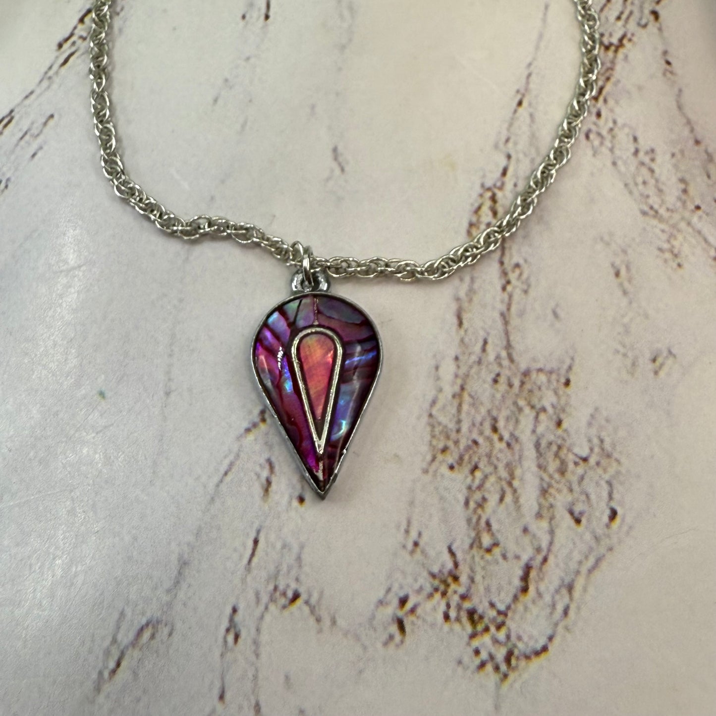 Teardrop Multi Color Abalone Charm Silver Chain Doll Necklace • 18” Doll Jewelry