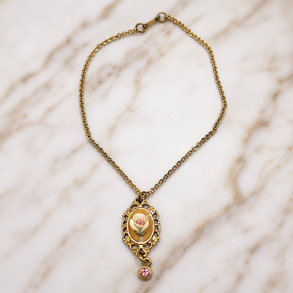 Rose Detail Pink Rhinestone Filigree Pendant Doll Necklace •18 Inch Doll Jewelry