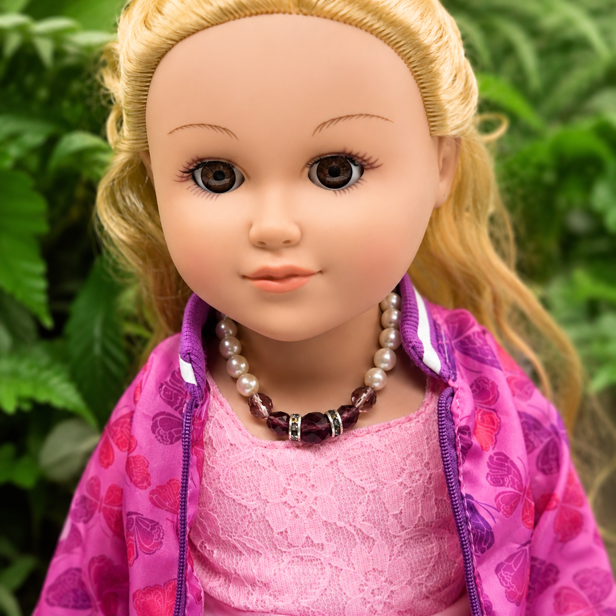Pearl & Purple Crystal Rhinestone Doll Necklace • 18 Inch Fashion Doll Jewelry