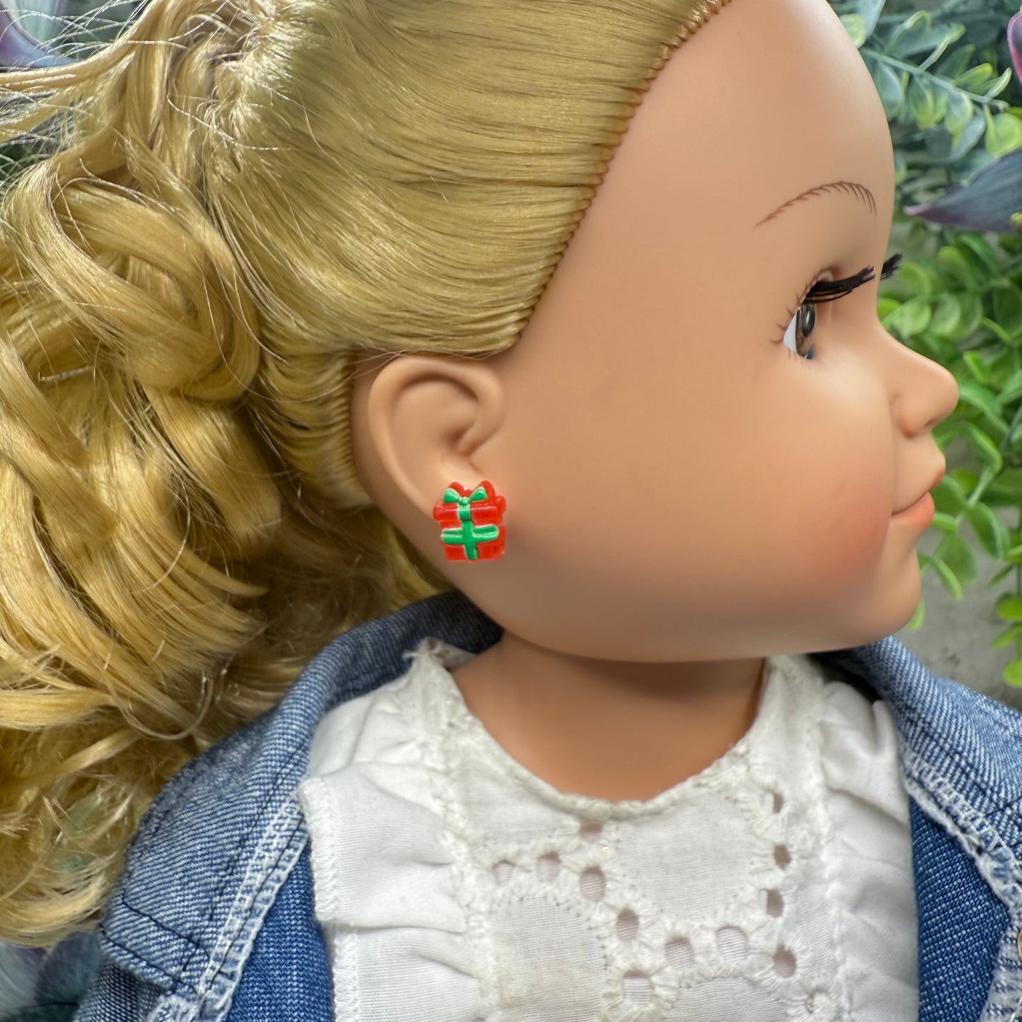 Red Green Christmas Present Gift Silicone Post Doll Earrings • 18 Inch Fashion Doll Jewelry
