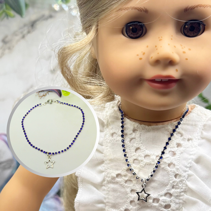 Blue Rhinestone Silver Star Charm Doll Necklace for 18 Inch Fashion Doll