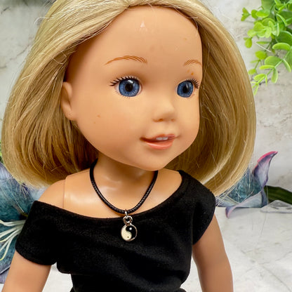 Yin-Yang Charm Black Nylon Cord Doll Necklace • 14 Inch Doll Jewelry