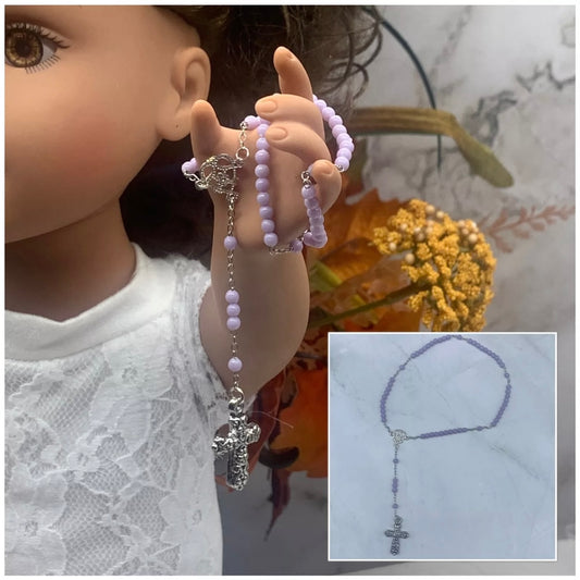 Catholic Rosary Doll Size Light Purple Beaded Silver Cross