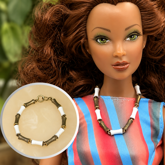 White & Brass Tone Metal Link Doll Necklace • 16 Inch Fashion Doll Jewelry