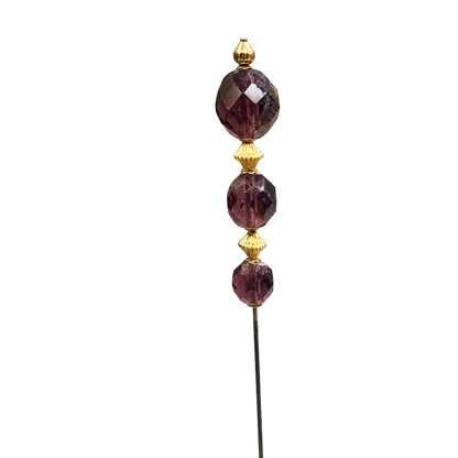 Purple Amethyst Glass Crystal Bead Gold Accents • 8” • Hatpin - Stick Pin