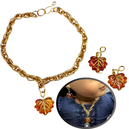 Autumn Fall Leaf Leaves Doll Earring DANGLE ONLY and Necklace • 18” Fashion Doll Jewelry