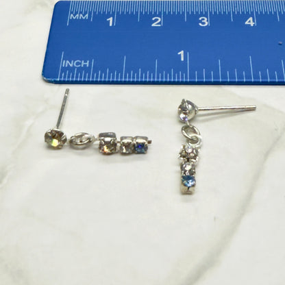 Blue & Clear Rhinestone Silver Dangle Post Doll Earrings • 18” Doll Jewelry
