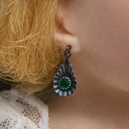 Green Rhinestone Silver Teardrop Doll Earrings for 18-22” Vintage Doll  Jewelry