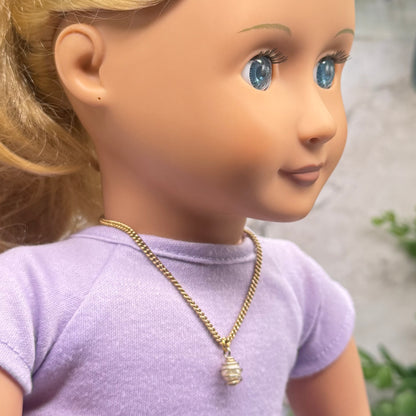 Swirl Wire Wrapped Cage Pearl Drop Charm Gold Doll Necklace • 18 Inch Fashion Doll Jewelry