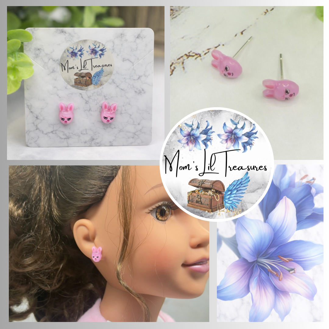 Pink Easter Bunny Post Doll Earrings • 18 Inch Fashion Doll Jewelry