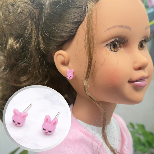Pink Easter Bunny Post Doll Earrings • 18 Inch Fashion Doll Jewelry