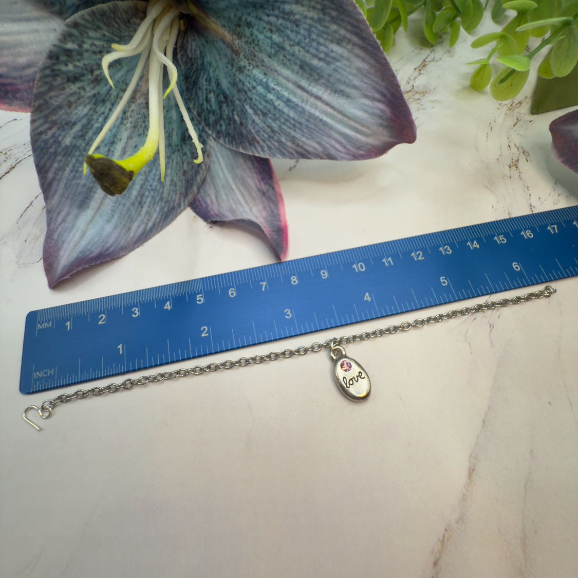 Oval Silver Pendant Etched Love Pink Rhinestone Accent Doll Necklace • 18 Inch Fashion Doll Jewelry