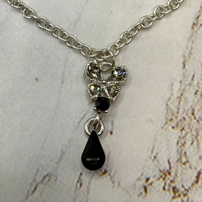 Clear Rhinestone Butterfly Black Teardrop Pendant Silver Chain Doll Necklace • 18 Inch Fashion Doll Jewelry
