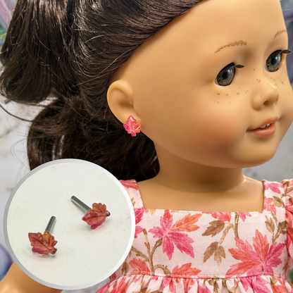 Fall Maple Leaf 2mm Post Doll Earrings | fits 18 Inch Fashion Doll • American Girl